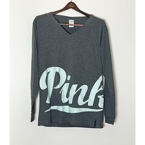 PINK Victoria's Secret Long‎ Sleeve T-Shirt Women's Small Gray Logo Script